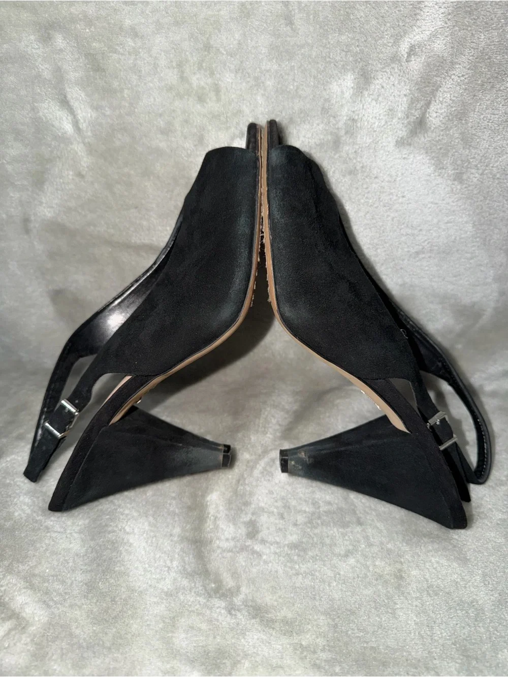 Vince Camuto Black Suede Paelinna Slingback Peep Toe Cone Heels Size 9